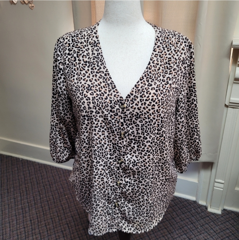 Maurices Animal Print Button Down XL Blouse